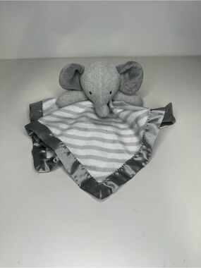 Cloud Island Elephant Gray White Striped Satin Baby Security Blanket Lovey Toy.